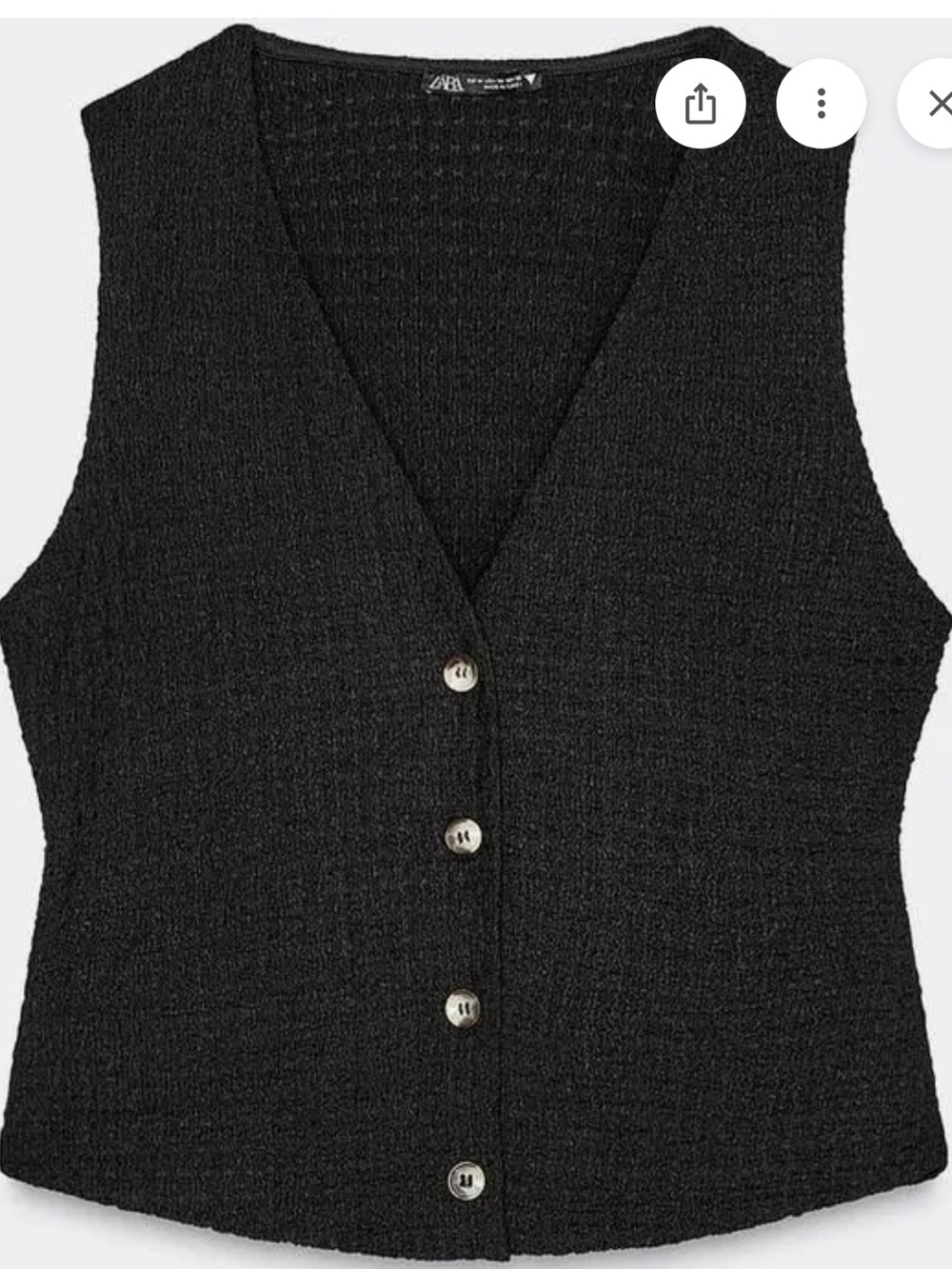 Zara Black Textured Buttoned Vest